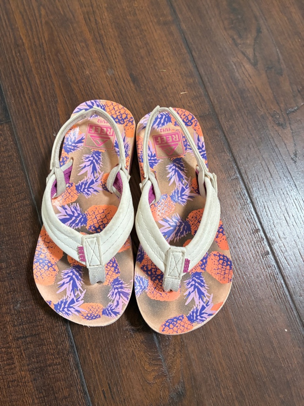 Reef Kids Sandals with white,Pink & Purple Pineapple Print-11/12